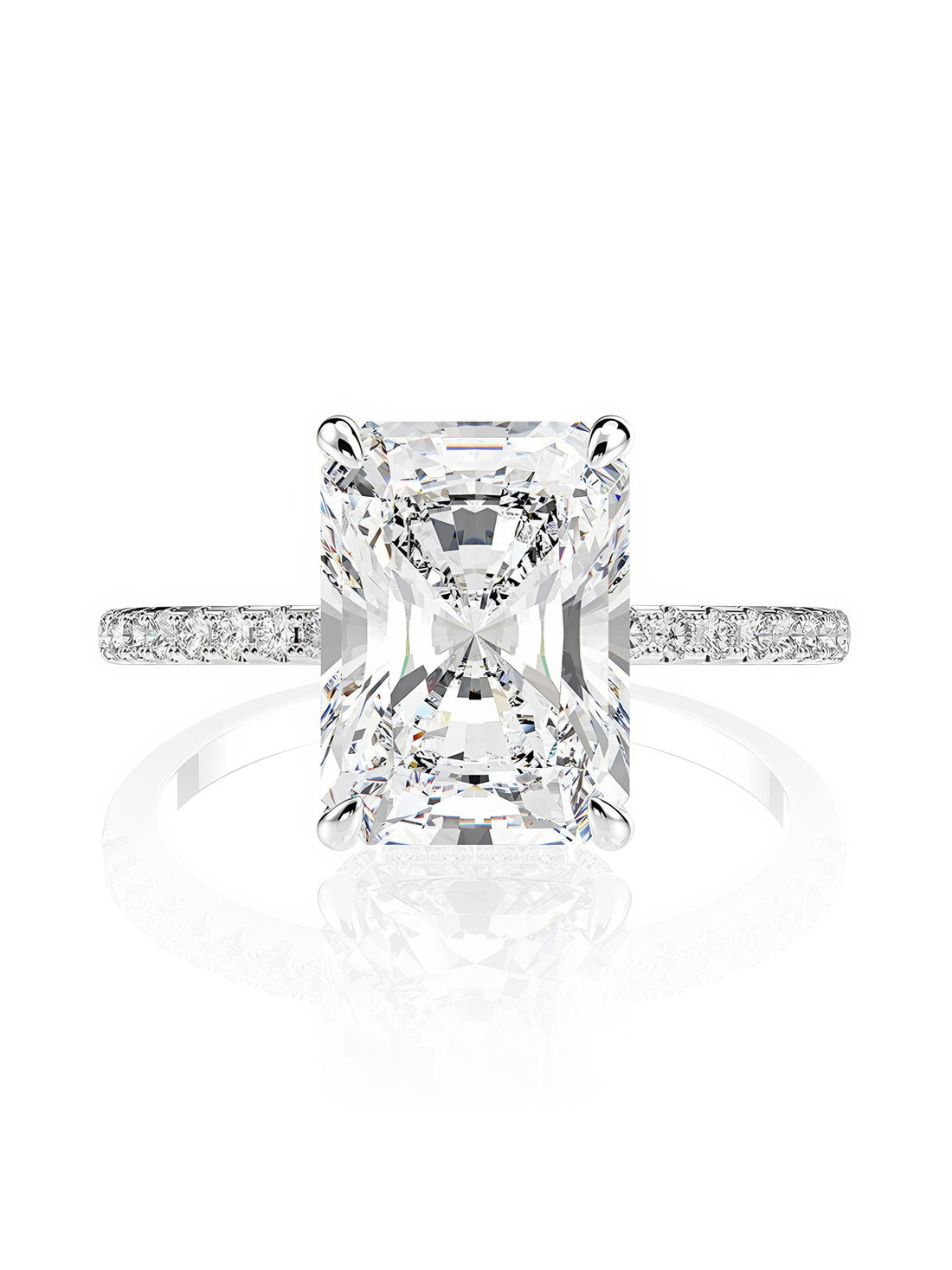 Dainty radiant-cut moissanite engagement ring set in 925 sterling silver