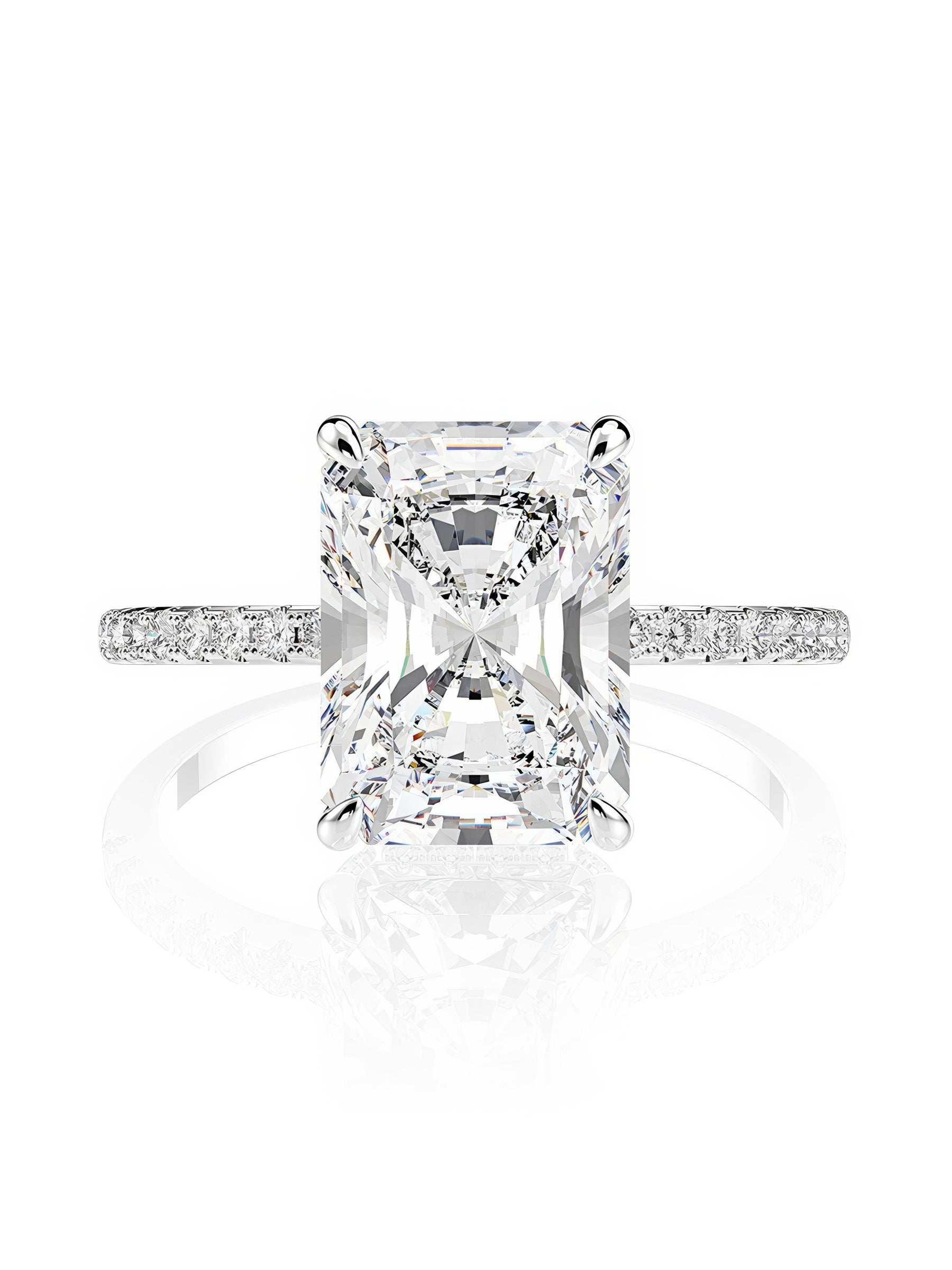 Dainty radiant-cut moissanite engagement ring set in 925 sterling silver