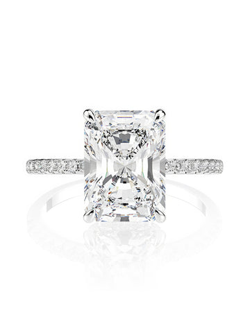 Dainty radiant-cut moissanite engagement ring set in 925 sterling silver