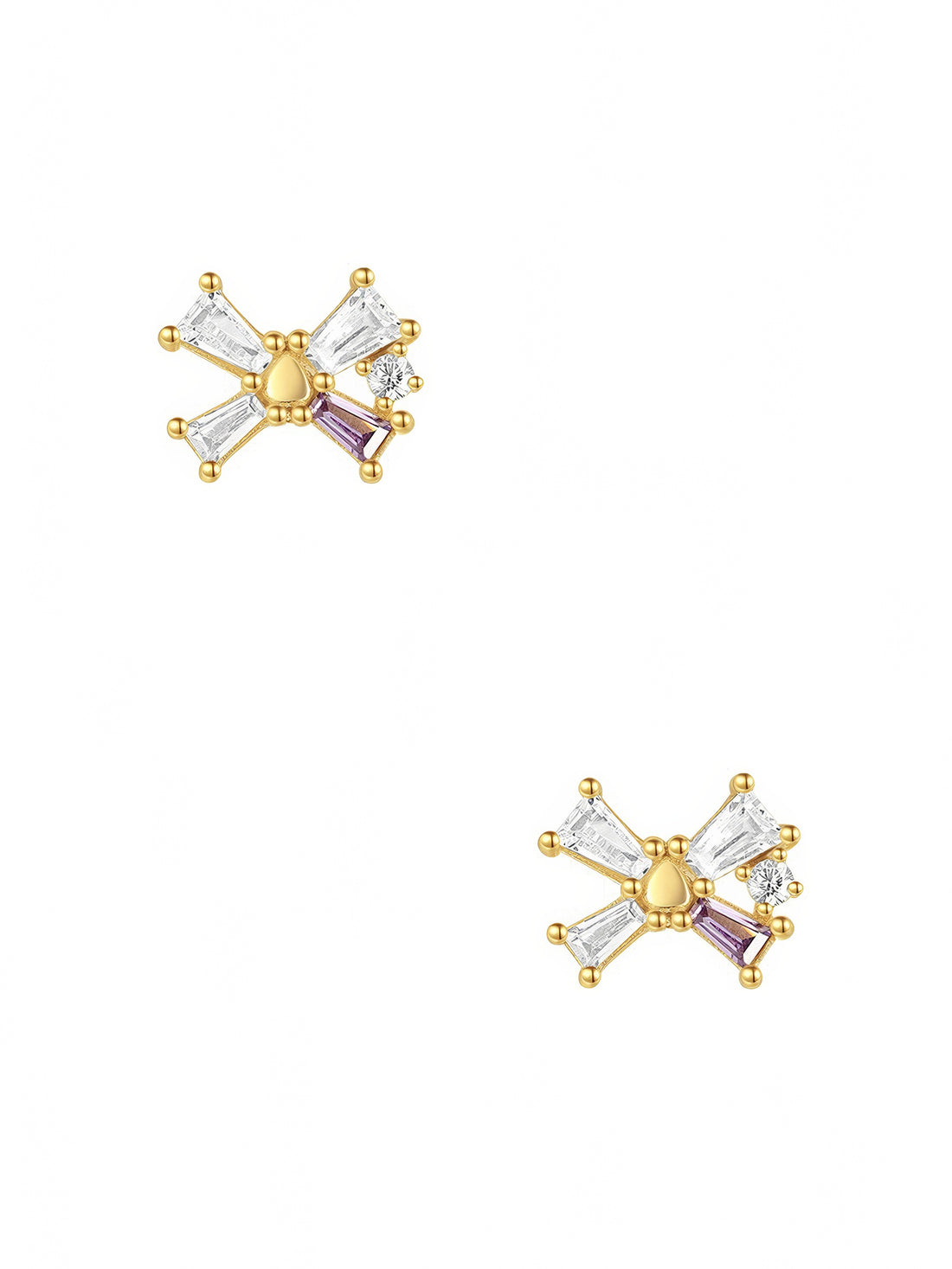 dainty butterfly or bow shaped stud earrings with crystals