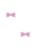 dainty gold plated bow shaped pink zirconia stone stud earrings