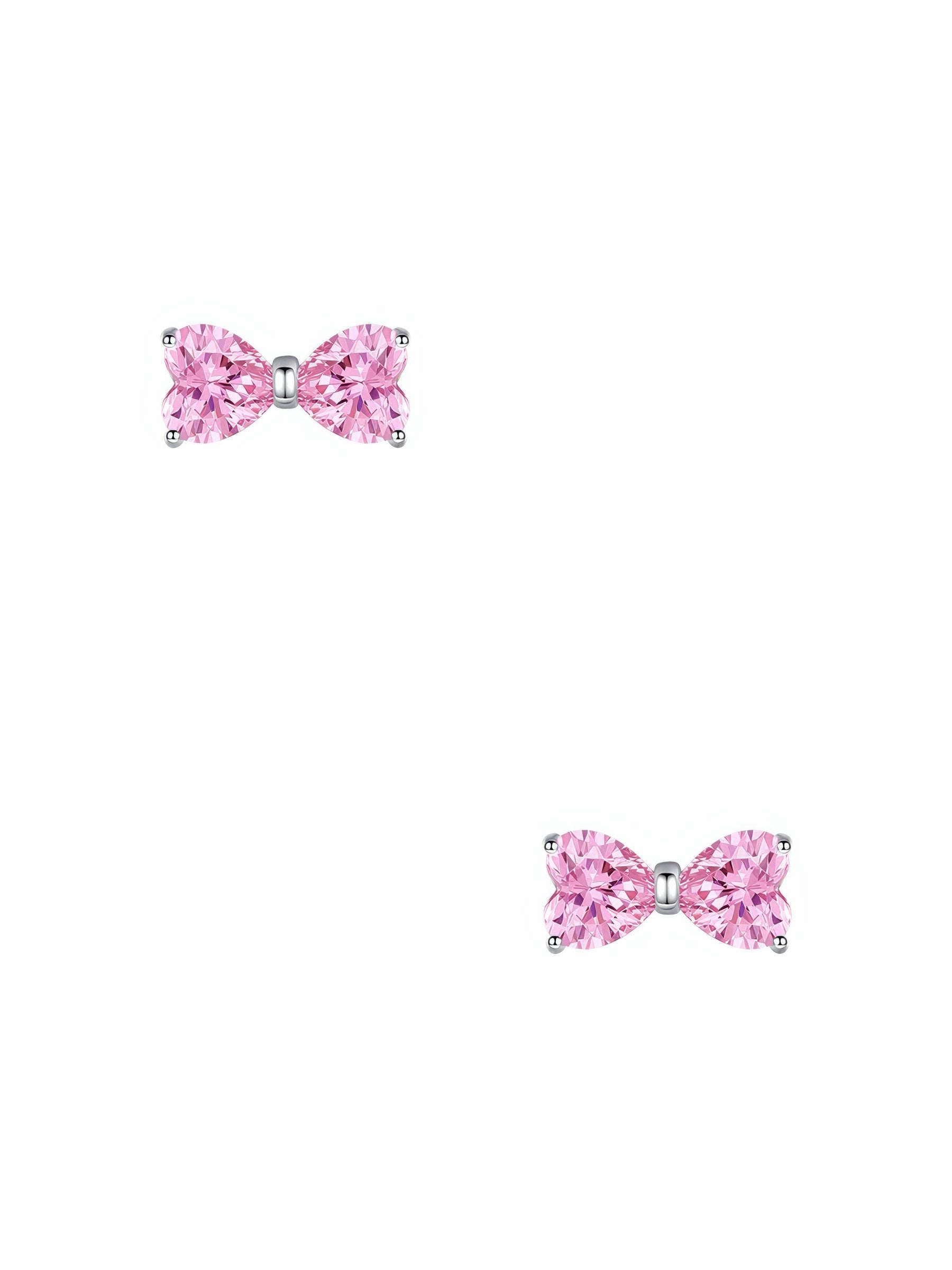 dainty gold plated bow shaped pink zirconia stone stud earrings