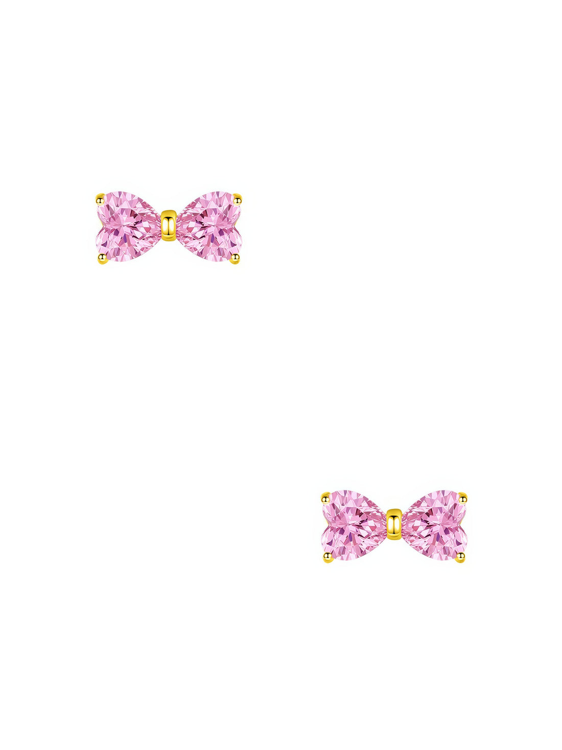 dainty gold plated bow shaped pink zirconia stone stud earrings