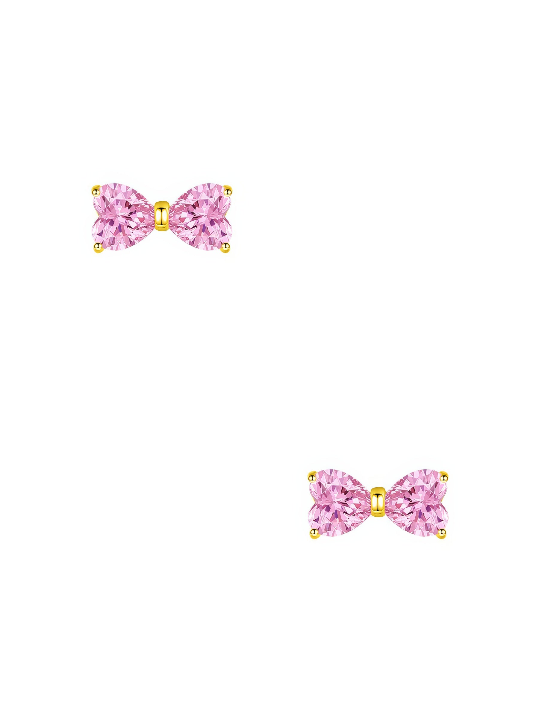 dainty gold plated bow shaped pink zirconia stone stud earrings