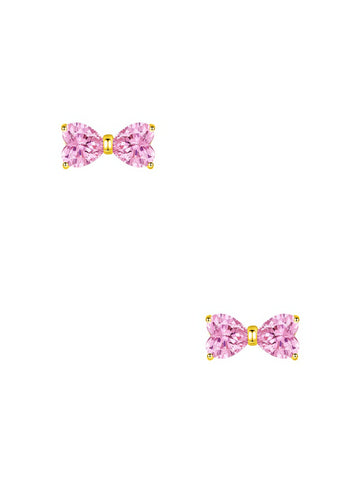 dainty gold plated bow shaped pink zirconia stone stud earrings