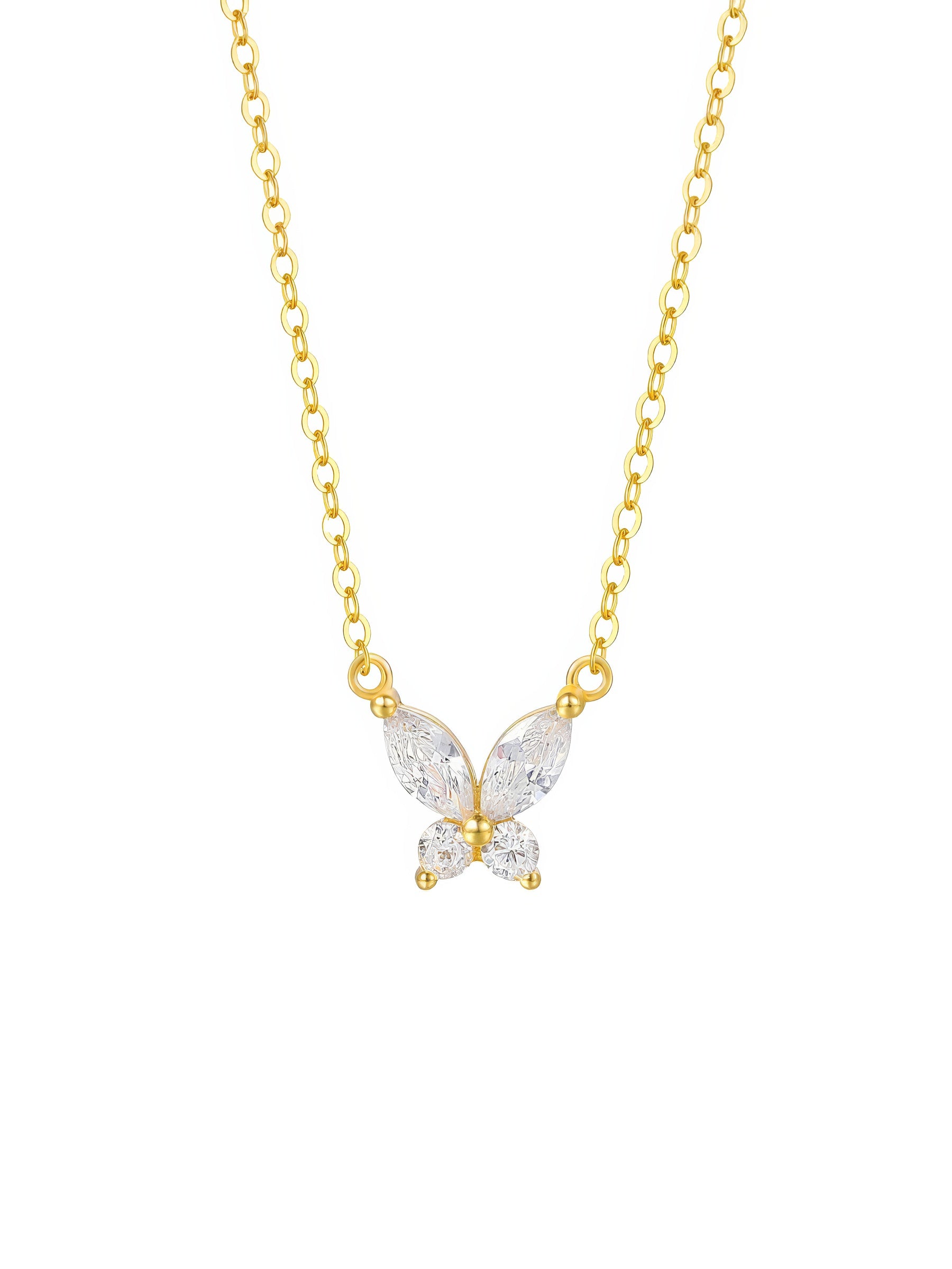 delicate clear zirconia crystal butterfly shaped pendant sterling silver 18k gold plated necklace