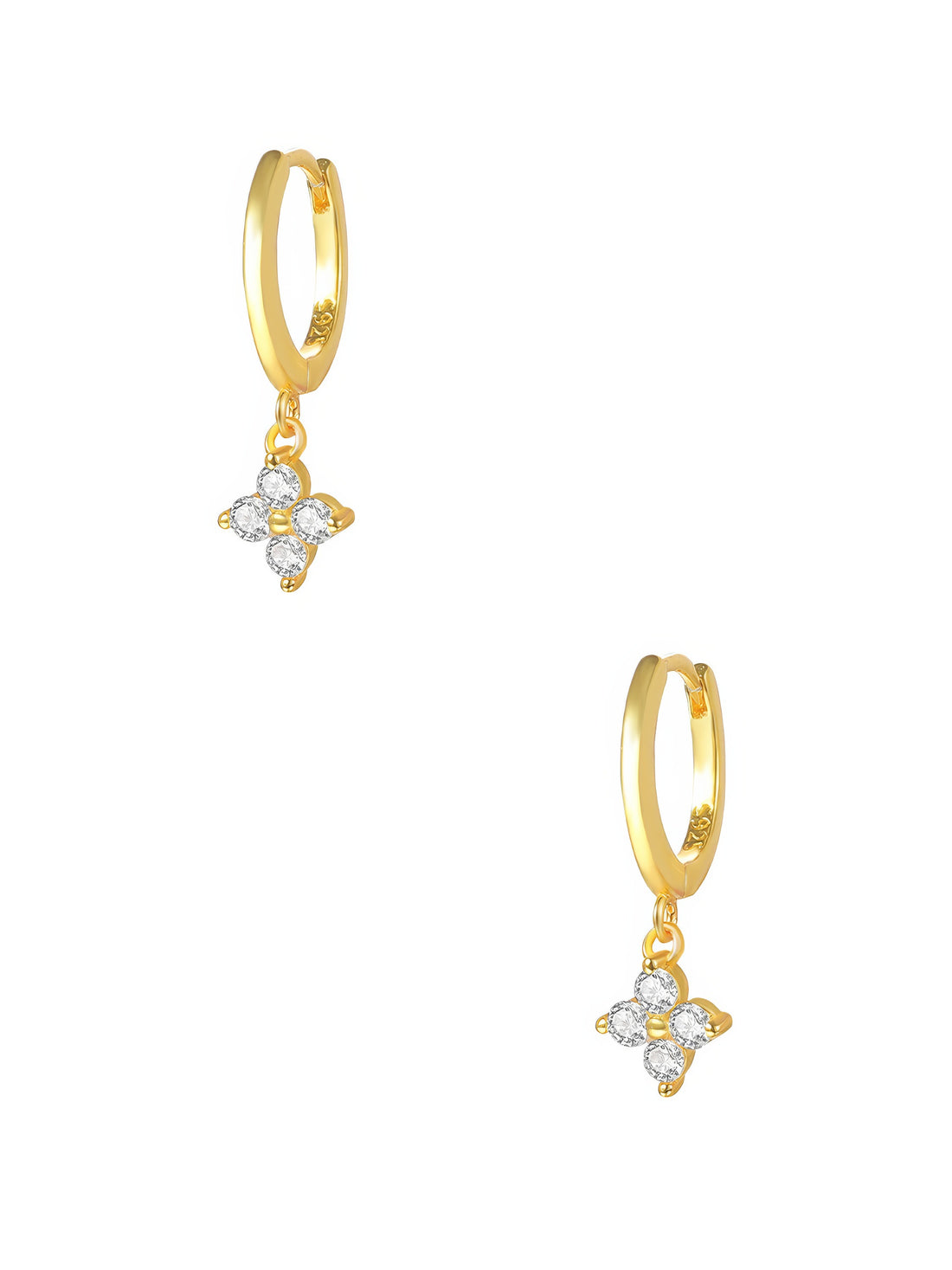 four leaf clover flower crystal pendant earrings in gold plated sterling silver