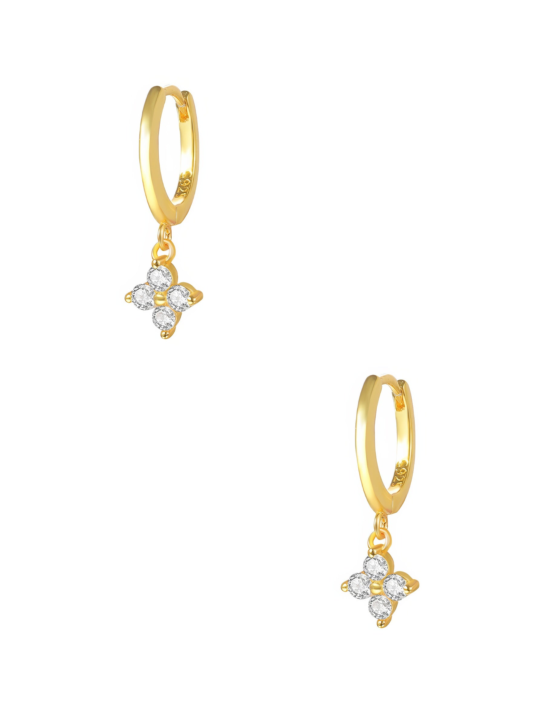 four leaf clover flower crystal pendant earrings in gold plated sterling silver