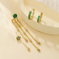 green zirconia crystals gold plated mini earrings set