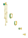 green zirconia crystals gold plated mini earrings set
