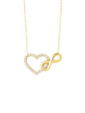 gold infinity heart necklace with crystals and polished infinity sign