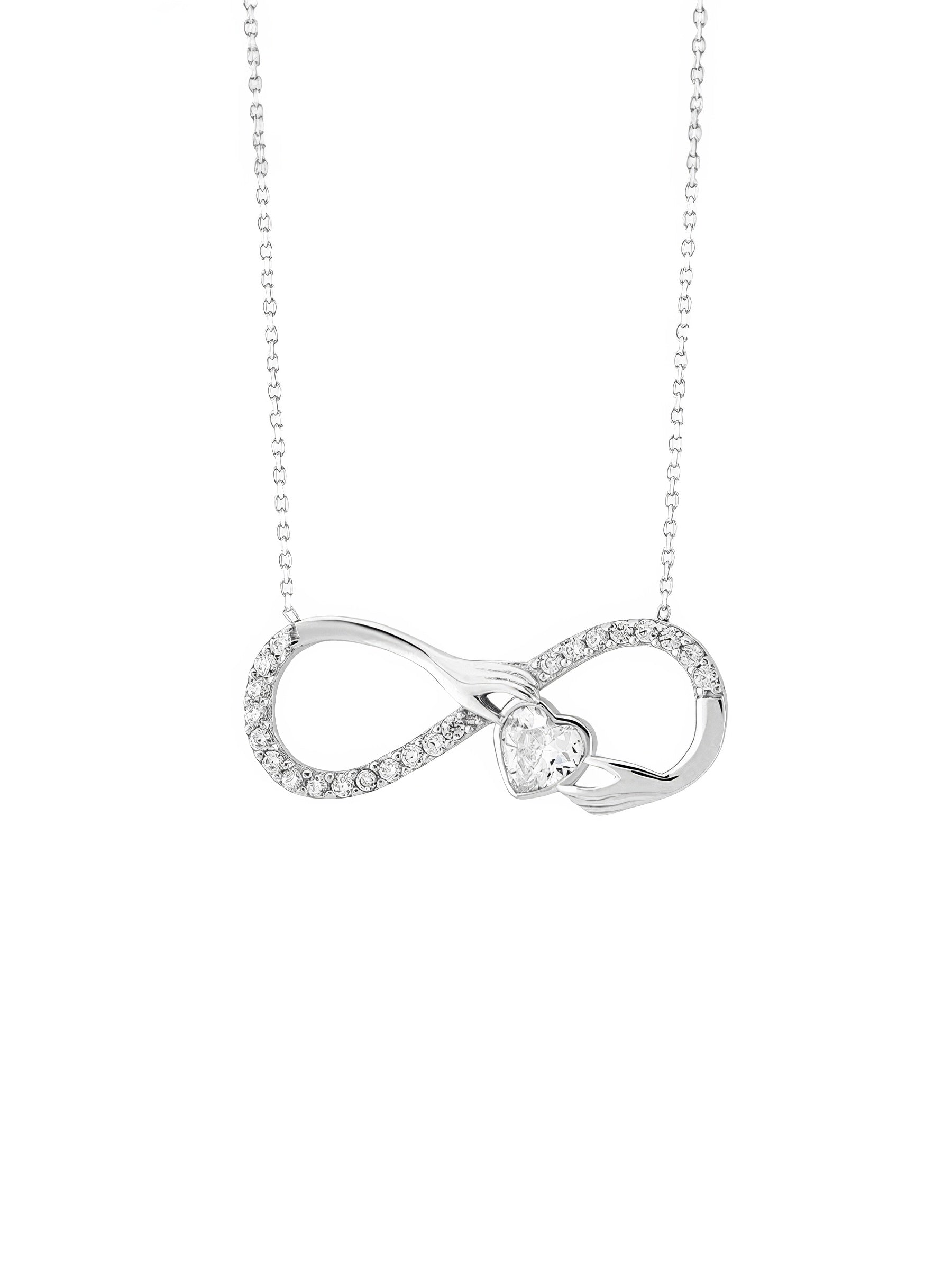 infinity knot necklace hands holding crystal heart