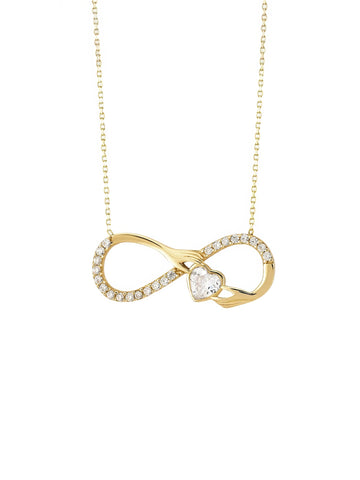 infinity knot necklace hands holding crystal heart
