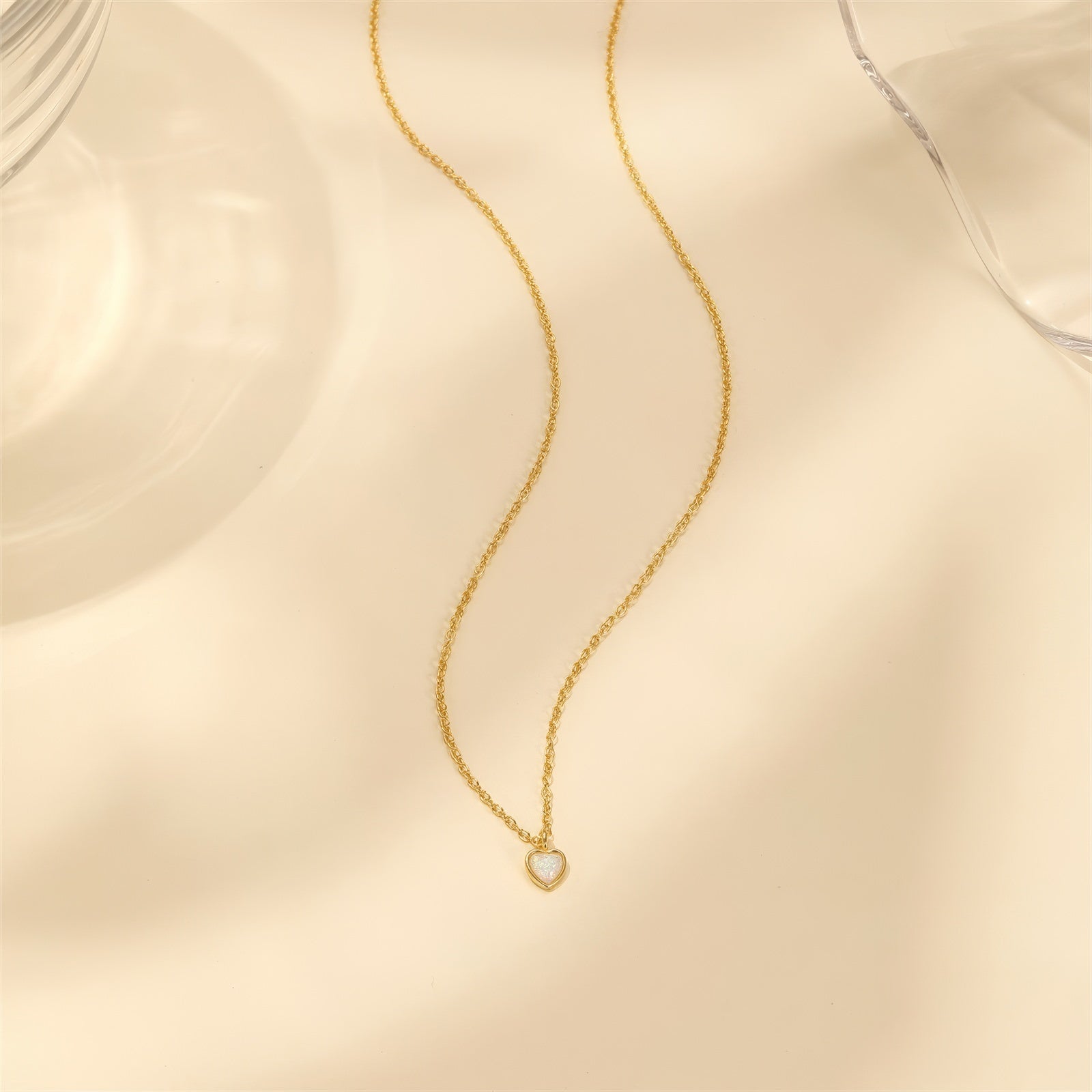dainty crystal heart gold plated chain necklace