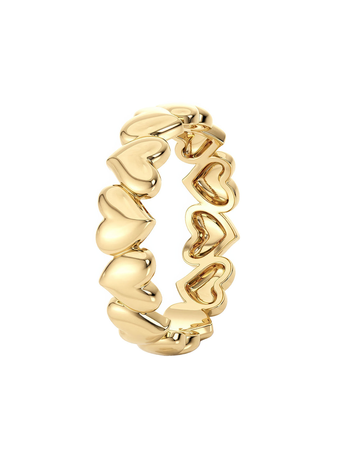cute row of hearts gold plated silver ring