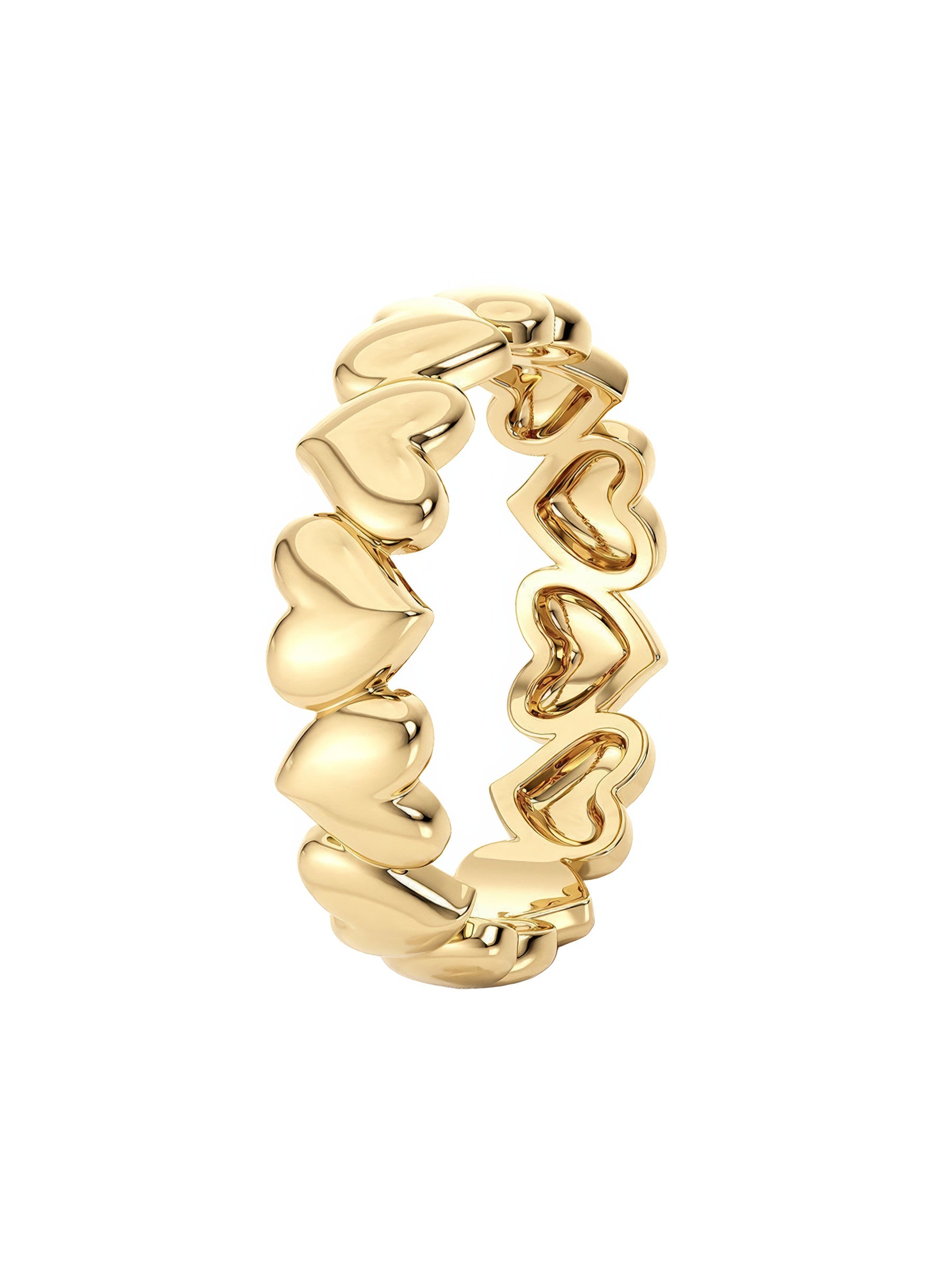 cute row of hearts gold plated silver ring