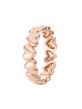 cute row of hearts gold plated silver ring