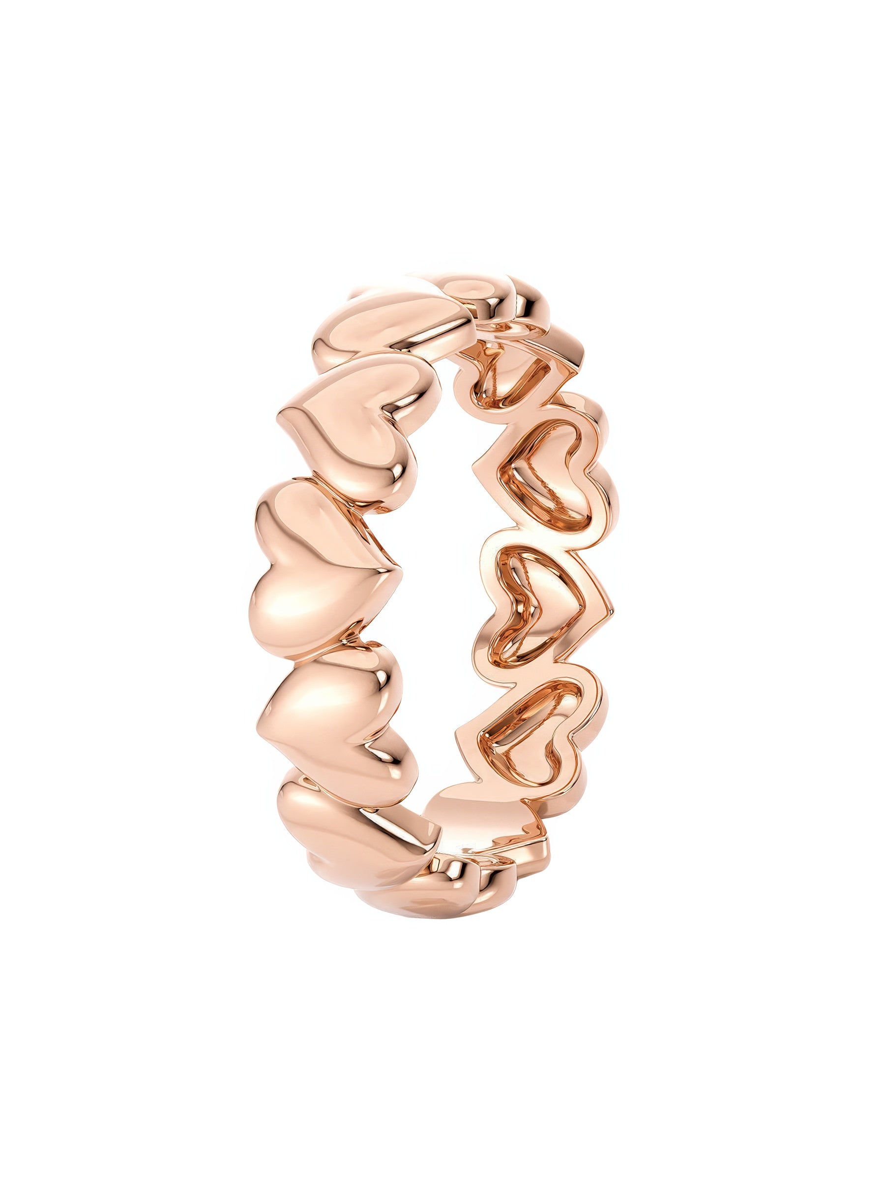 cute row of hearts gold plated silver ring