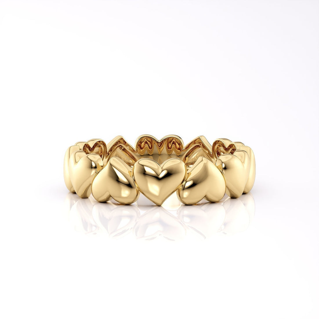 cute row of hearts gold plated silver ring