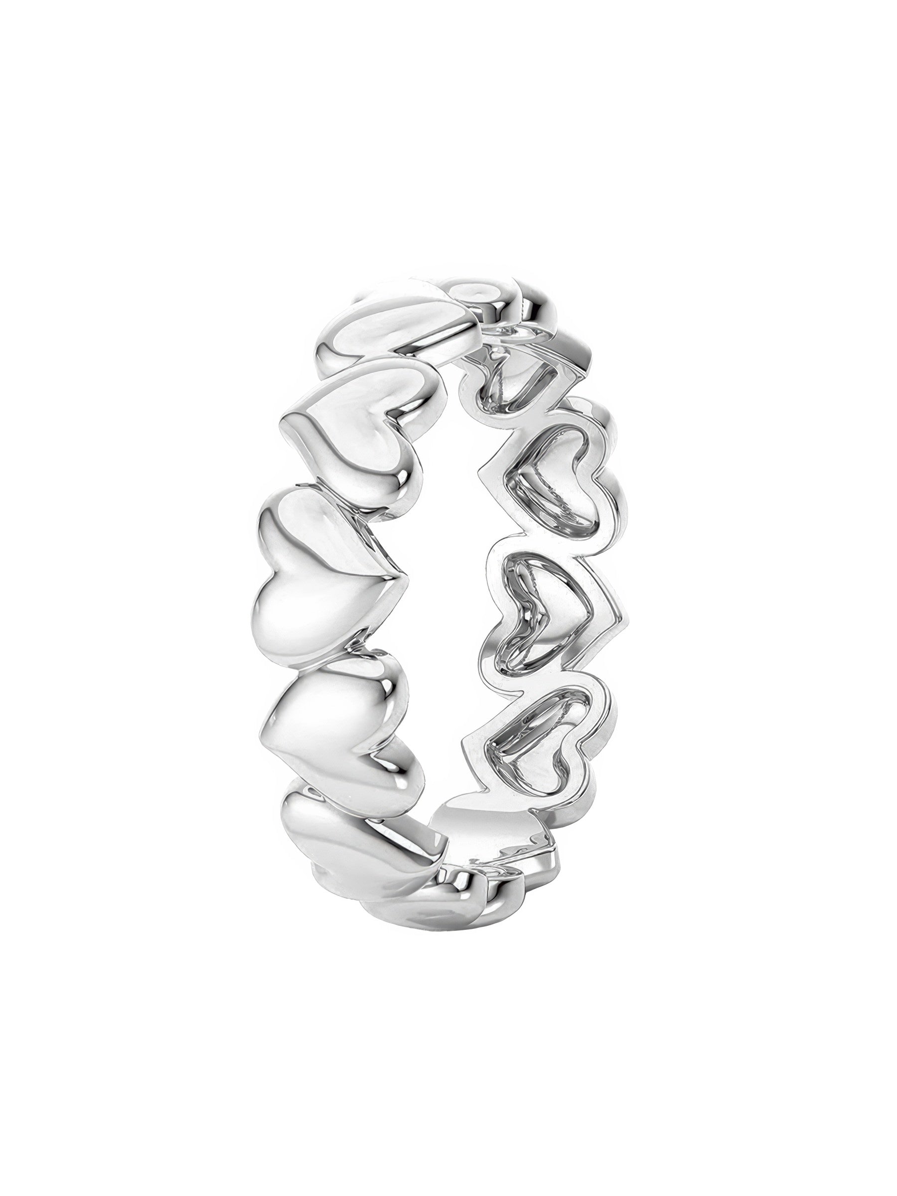 row of hearts silver ring