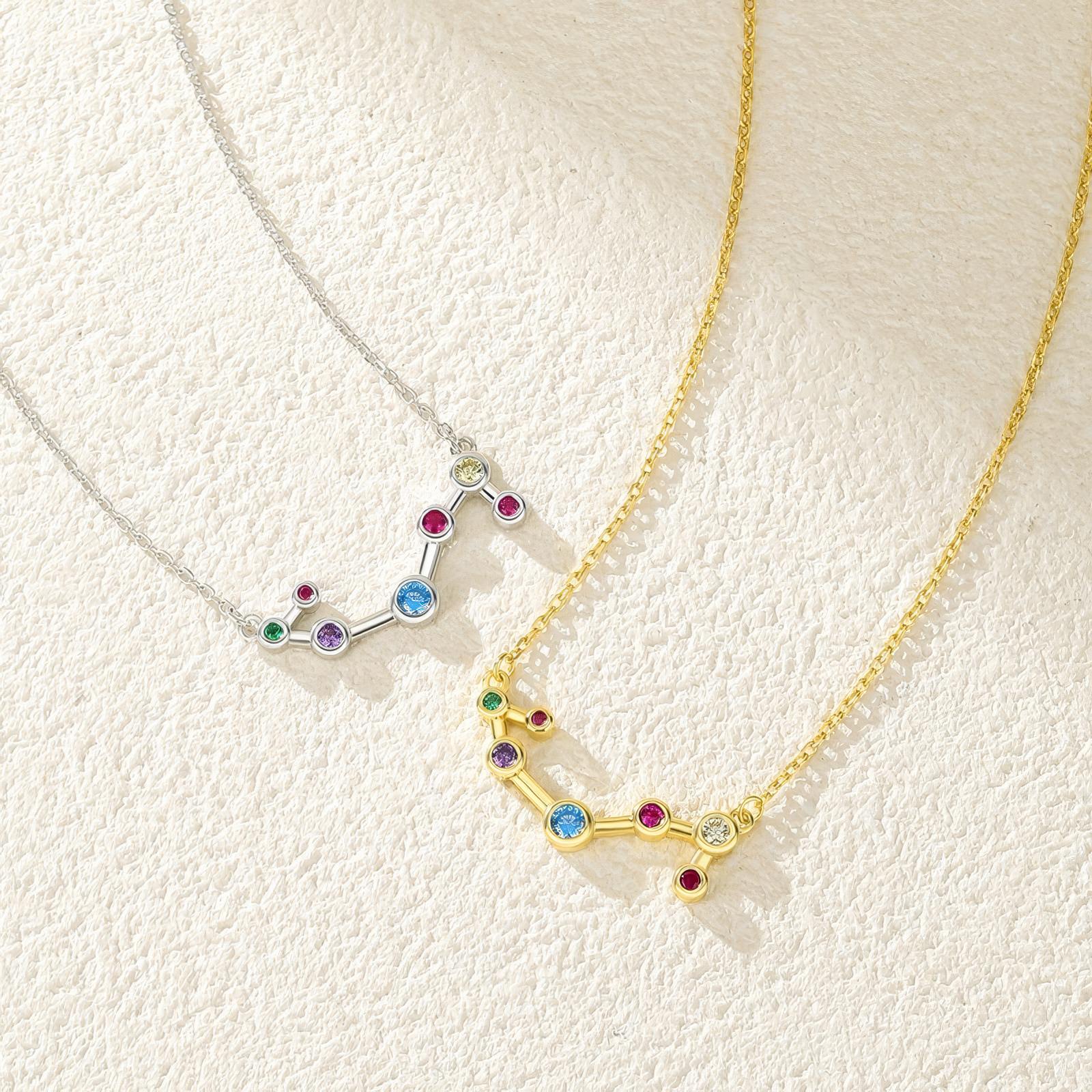 scorpio constellation shaped necklace pendant made of multicolor cubic zirconia stones and gold plated sterling silver metal