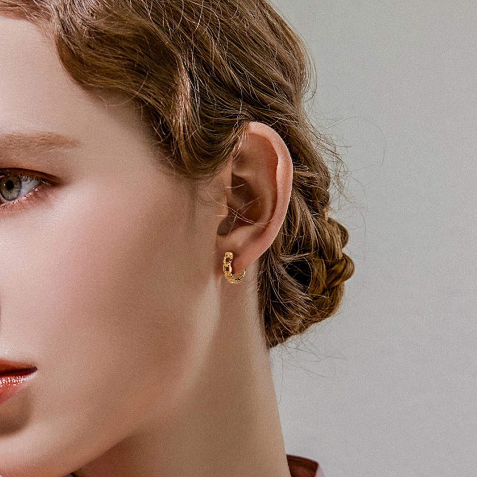 gold plated silver chain link design huggie hoop earrings