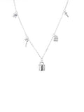 key and locker charms necklace with zirconia accents in gold plated