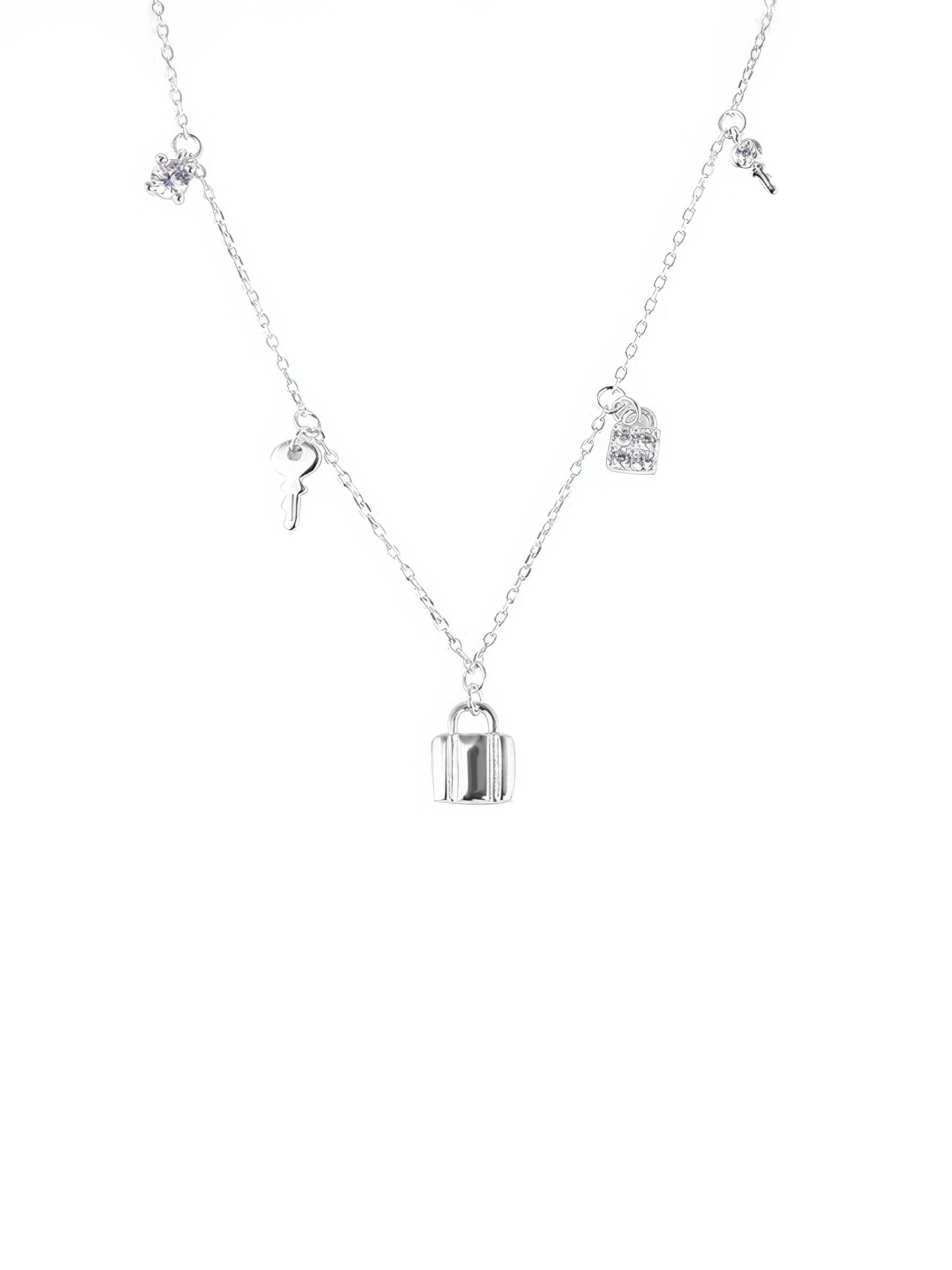key and locker charms necklace with zirconia accents in gold plated