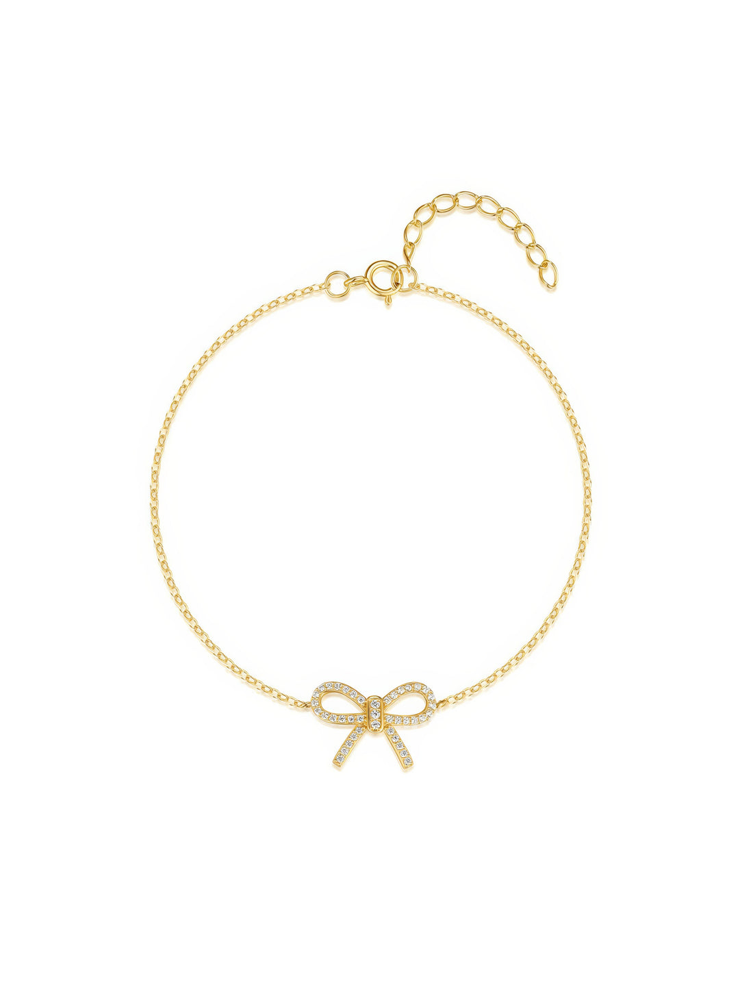 sparkling bow pendant cute chain bracelet in gold plated sterling silver
