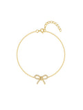 sparkling bow pendant cute chain bracelet in gold plated sterling silver