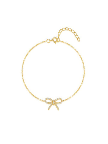 sparkling bow pendant cute chain bracelet in gold plated sterling silver