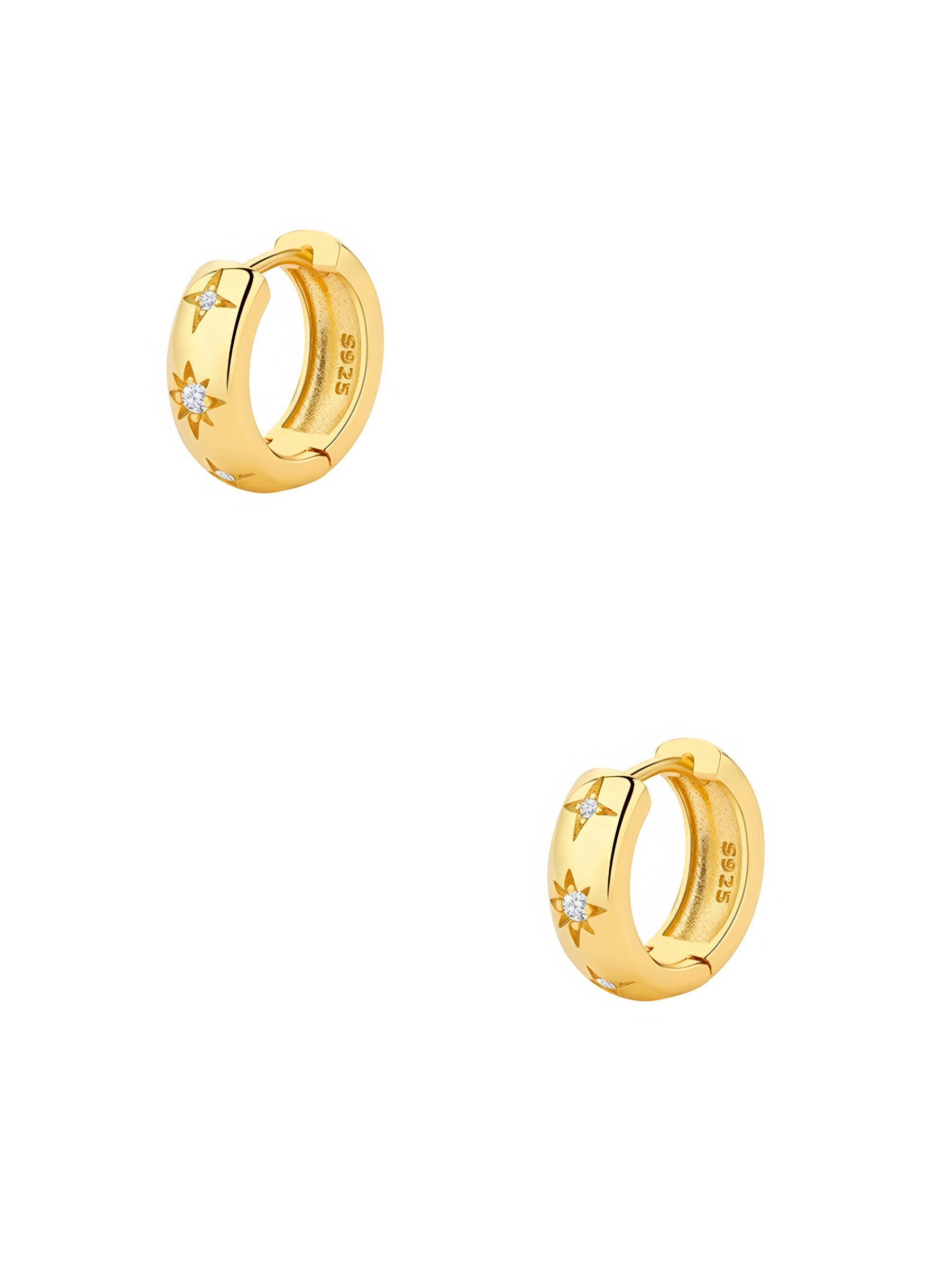 sterling silver engraved star with zirconia crystals gold plated hoop earrings