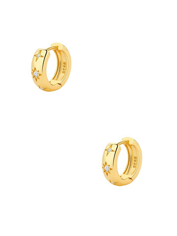 sterling silver engraved star with zirconia crystals gold plated hoop earrings