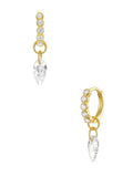 teardrop zirconia crystal pendant hoop earring adorned with small crystals in sterling silver and 18k gold plating