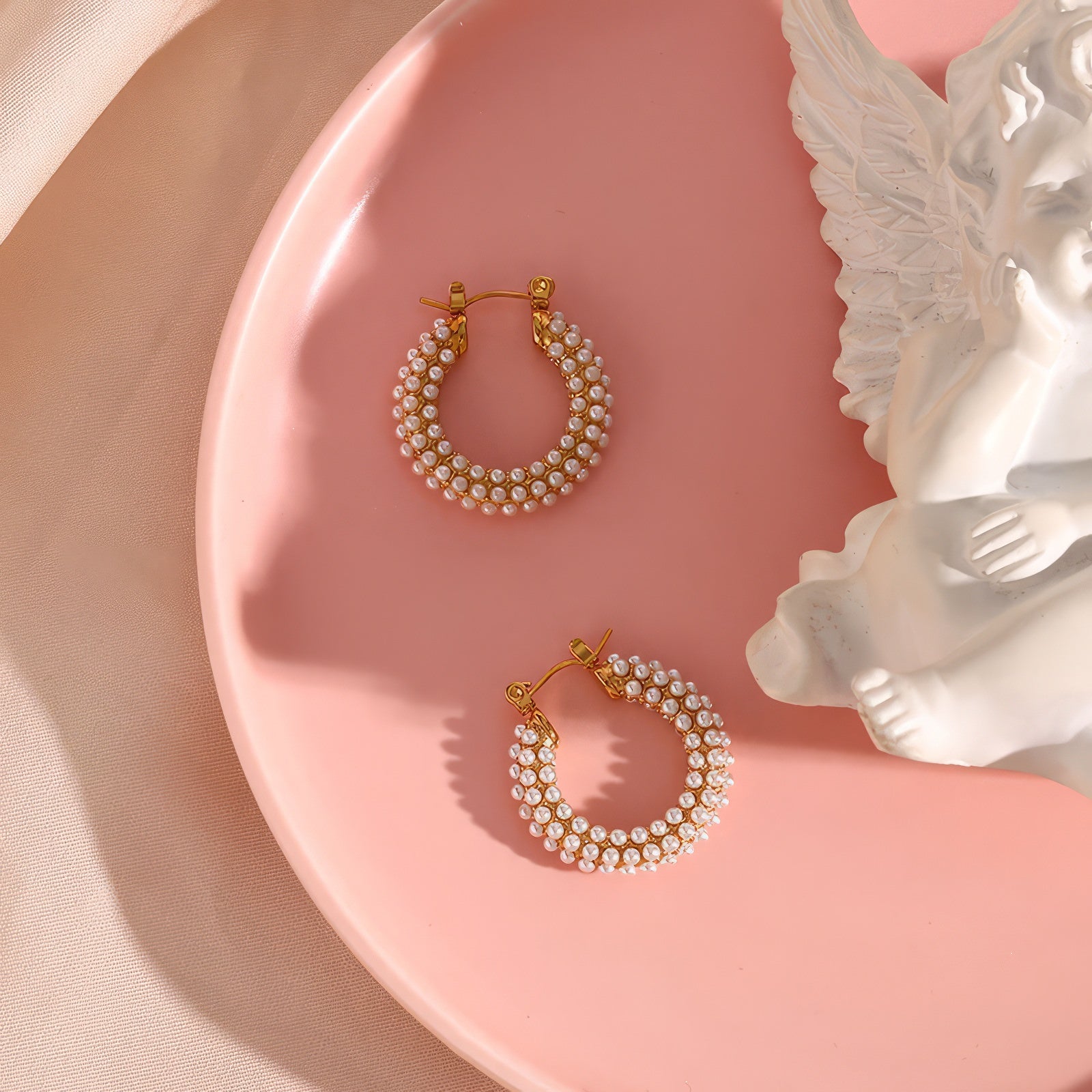 simulated tiny pearls beaded hoop earrings