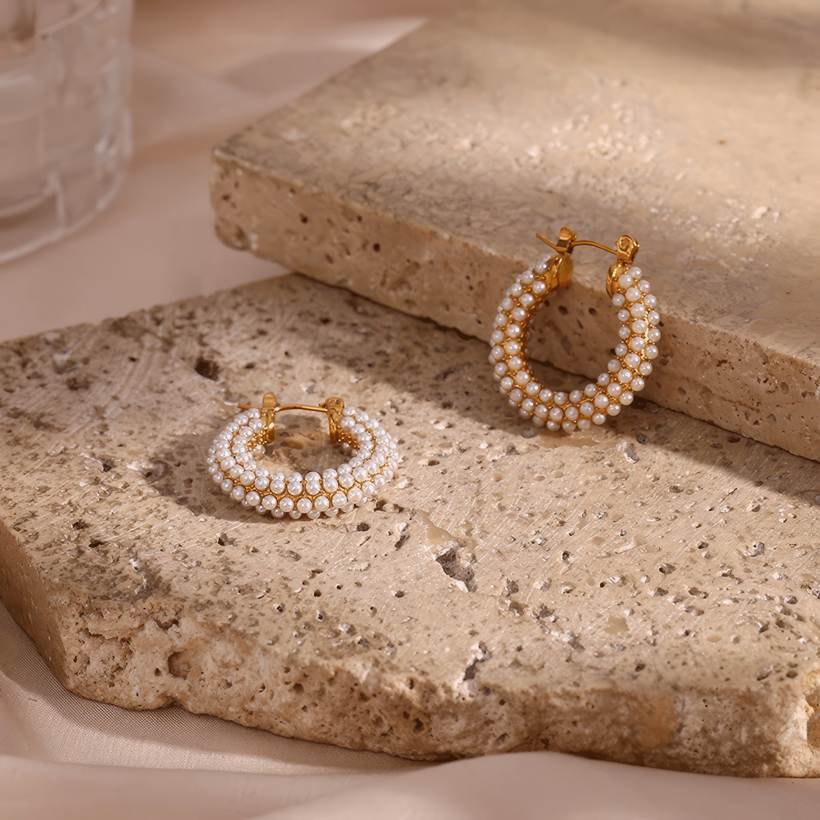 simulated tiny pearls beaded hoop earrings