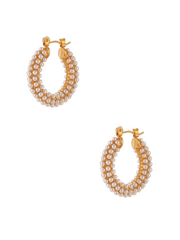 simulated tiny pearls beaded hoop earrings