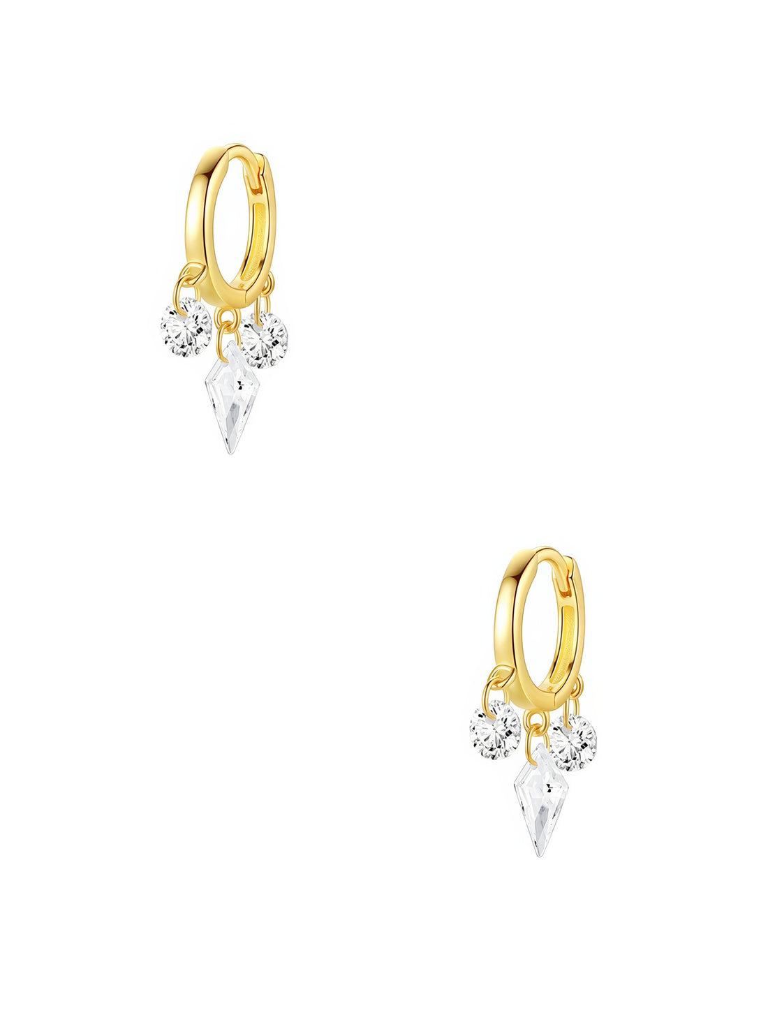 gold plated mini dangle hoop earrings with three crystals