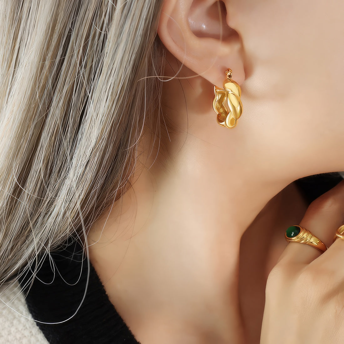 twisted gold hoop aesthetic dainty earrings