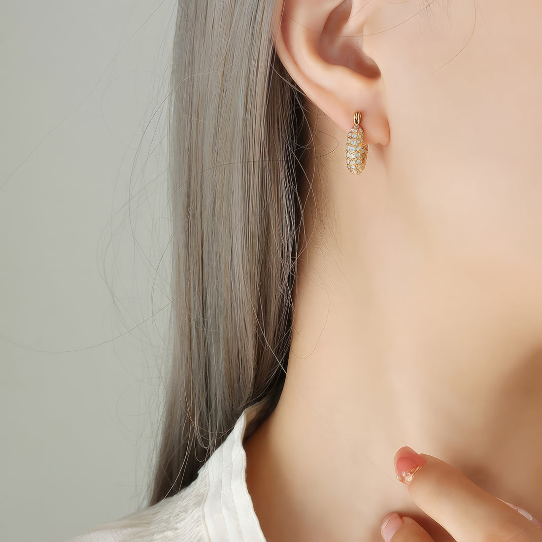 zircon crystal embellished gold plated aesthetic hoop earring