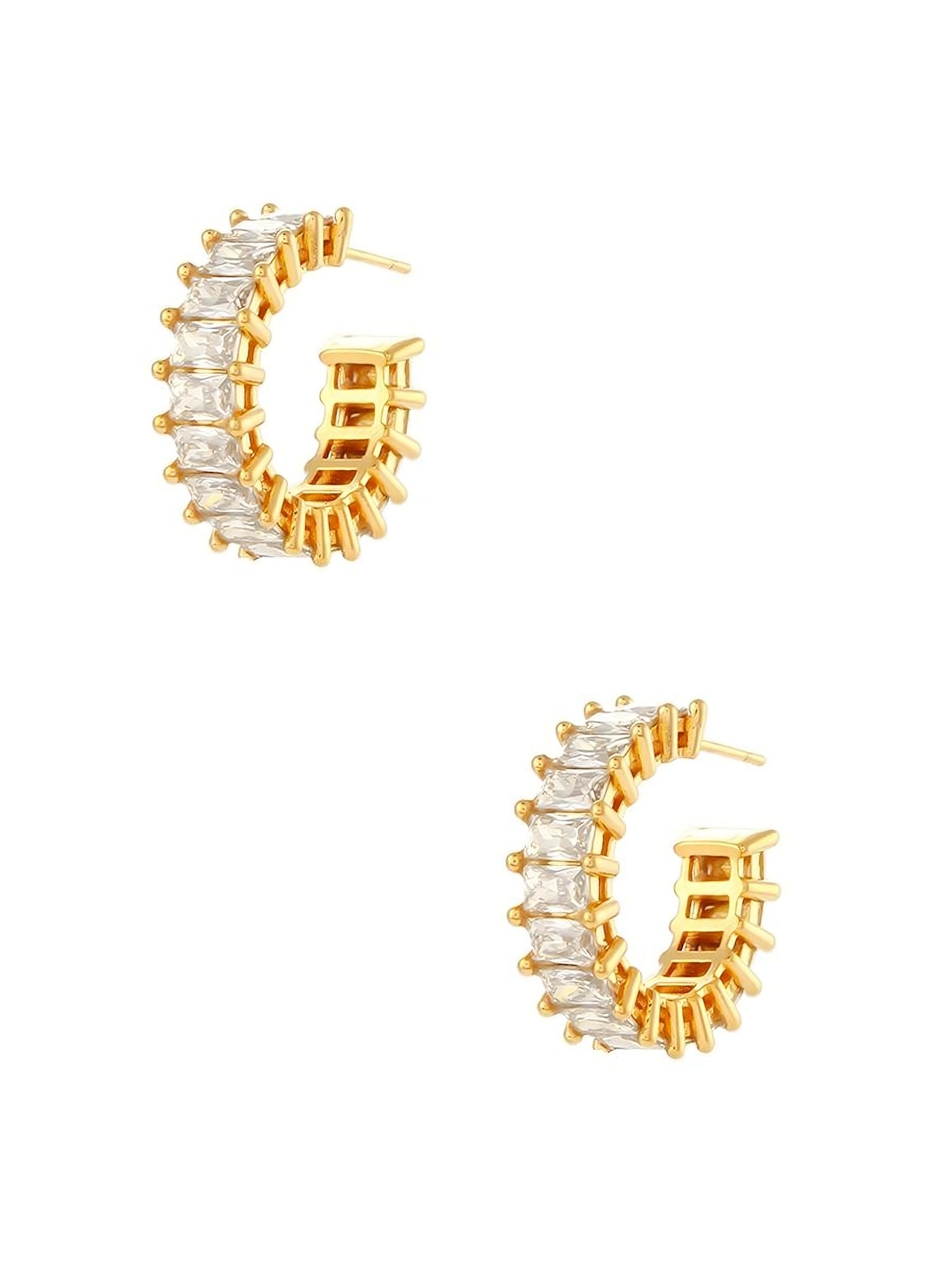 baguette cut zircon crystal artificial diamond c-shape hoop aesthetic earring