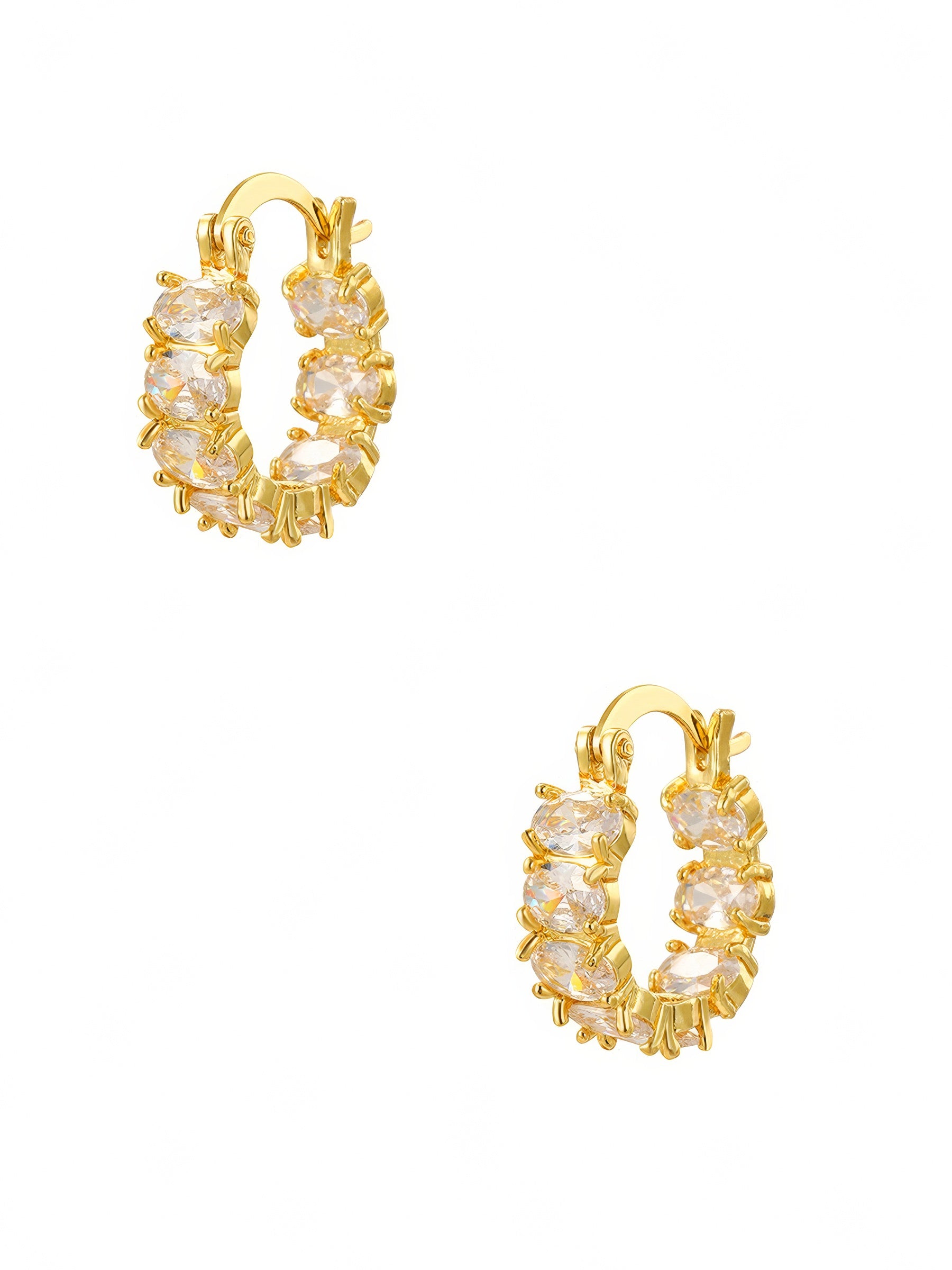 big cluster oval shaped crystals hoop gold plated dainty earrings jewelry