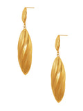 brushed texture long feather shaped gold plated dangle earrings