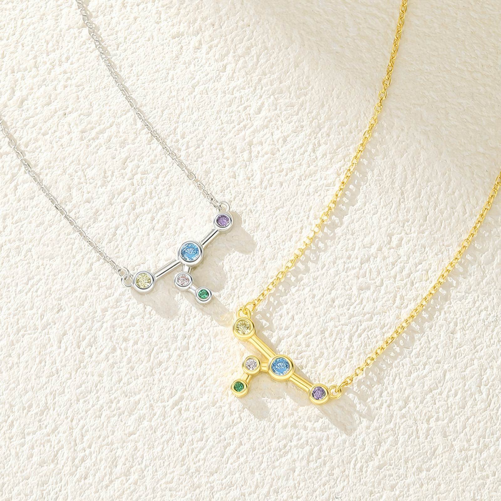 cancer constellation shaped necklace pendant made of multicolor cubic zirconia stones and gold plated sterling silver metal