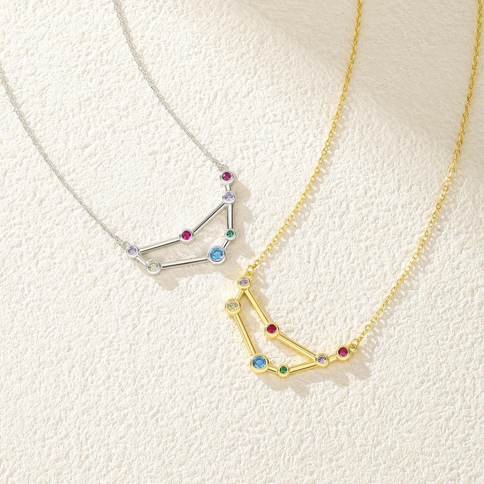 capricorn constellation shaped necklace pendant made of multicolor cubic zirconia stones and gold plated sterling silver metal