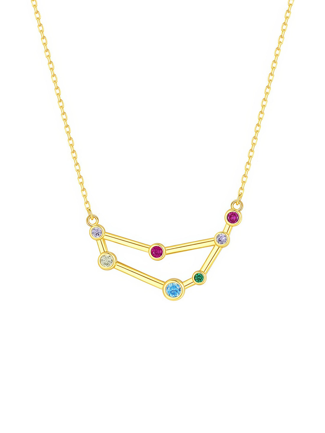 capricorn constellation shaped necklace pendant made of multicolor cubic zirconia stones and gold plated sterling silver metal