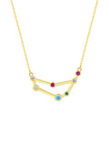 capricorn constellation shaped necklace pendant made of multicolor cubic zirconia stones and gold plated sterling silver metal
