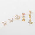 crystal butterfly and floral motifs mini earrings set in gold plated sterling silver