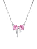 silver rhodium plated dainty bow shaped zirconia stone pendant necklace tinypleasure jewelry