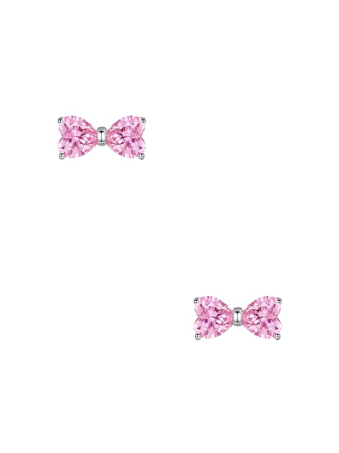 dainty gold plated bow shaped pink zirconia stone stud earrings 